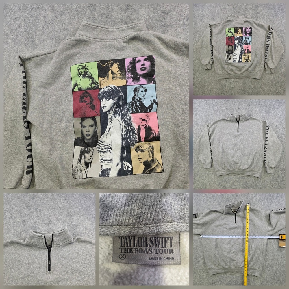 Taylor Swift The Eras Tour Sweatshirt Womens Small Gray 1/4 Zip‎ Graphic Fleece